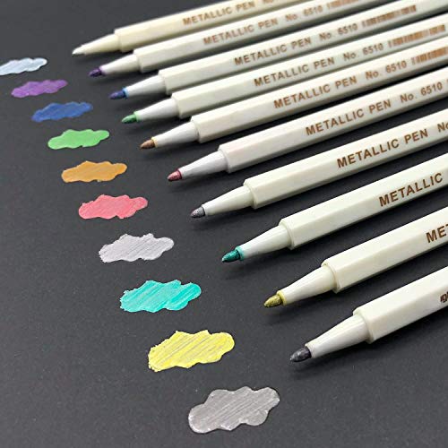 Rotuladores Metálicos Premium, 10 Colores Rotuladores punta Acrylic 1-2mm Tip para Dibujo de álbum de Fotos/Regalo de Cumpleaños por Bricolaje Tarjeta para Hacer Bricolaje Pintura de Roca Vidrio