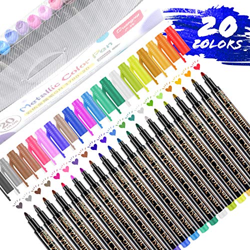 Rotuladores Metálicos, RATEL 20 PCS brillantes Marcador Metálico para manualidades de bricolaje, pintura rupestre, álbum de fotos de bricolaje Rotuladores Metalizados para cerámica-Punta de 2 mm