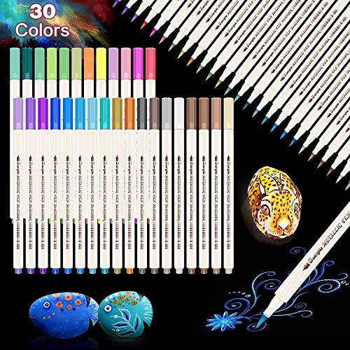 Rotuladores Metálicos,Rotuladores Metálicos Premium,Juego de 30 Colores Surtidos para Dibujo de Álbum de Fotos y Regalo de Cumpleaños por Bricolaje Tarjeta para Hacer Bricolaje Pintura de Roca Vidrio