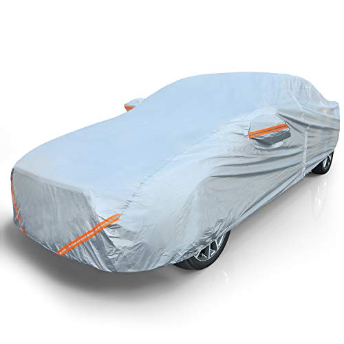 Rovtop Funda para Coche - Cubierta de Coche Impermeable, Capó del Coche, Con Cierre de Puerta，Hecha de Tela Oxford 600D, Lluvia, Nieve, Polvo, Sol Ultravioleta (Plateado)