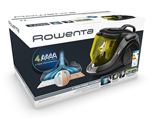 Rowenta RO6963EA X-Trem Power - Aspirador 4A, ciclónico sin bolsa, depósito 2.5 L, boquilla ranuras XXL, cepillo tapicería, mini turbo brush, tubo telescópico, nivel de ruido 75 dB