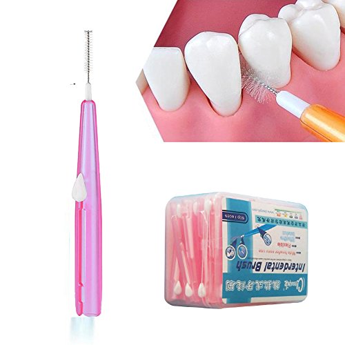 Ruier-hui Cepillos Interdentales Palillo Interdental(60 pcs) Palillos Dentales Palillo de Dientes Cepillo Dental Limpiardor de Dientas Hilo Interdental (Rosa)