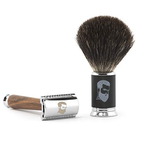 Rusty Bob - Maquinilla de afeitar y cepillo de afeitar hecha de pelo de tejón y el afeitado y cinco hojas de afeitar - Safety Razor - Set 10