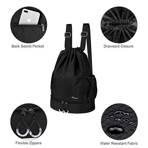 Ryaco Mochila de Cuerda Unisex, Saco de Gimnasia para Deporte Gimnasio Yoga Nadar (Negro)