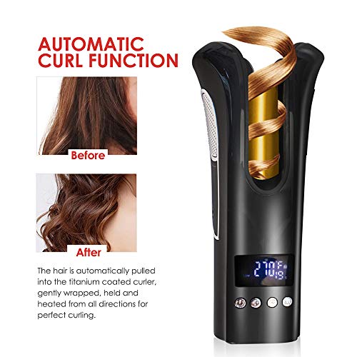 S SMAUTOP Rizador de Pelo Automático Calentador de Cerámica de Turmalina Pantalla Digital LED con Forma de Rosa Rizador de Pelo (Negro)