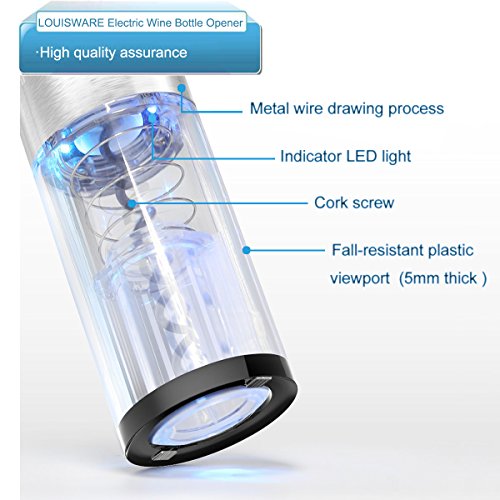 Sacacorchos Eléctrico - LOUISWARE Recargable Automático Abridor de Botellas de Vino, Acero Inoxidable Profesional Abrelatas de Vino Set con Cortador de Hoja