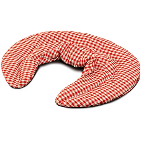 Saco cervical térmico con cuello. rojo-blanco. Almohada térmica con semillas de colza. Cojín de nuca. Cojín de calor y frio con semillas