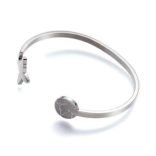 Sadingo - Pulsera para Mujer con diseño de Bola del Mundo - Brazalete Estrecho de Acero Inoxidable, avión y Tierra, Regalo de cumpleaños