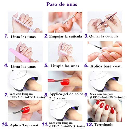 Saint-Acior 36W UV/LED Lámpara Secador de Uñas 12PCS Esmalte Semipermanente Soak off 8ml Top Coat Base Coat Kit de Manicura Pedicura