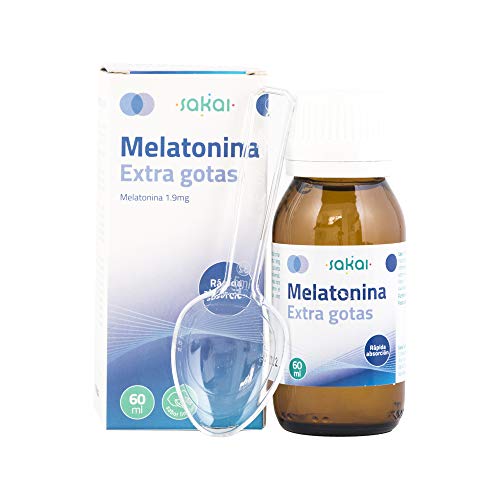 Sakai – Melatonina Extra gotas, frasco 60 mililitros. Conciliación rápida del Sueño. Fácil dosificación, 1,9mg de Melatonina por dosis. Sabor limón.