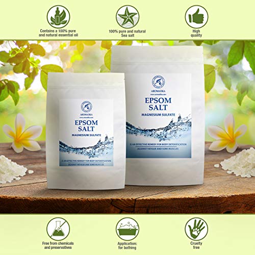 Sales de Baño 1kg - Sal de Epsom 1000g - 100% Pura & Natural - Fuente Concentrada de Magnesio - Relajación & Recuperación Muscular - Desintoxicación - Cuidado del Cuerpo - Cura - Mejor Buen Sueño