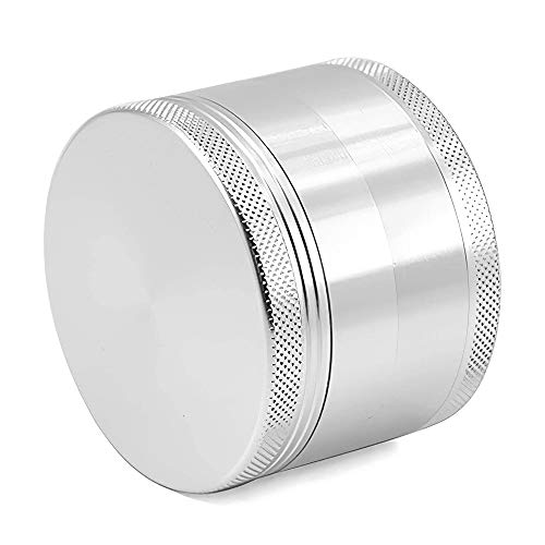 Sanhuanmao Grinder en trituradora de cocina de 4 partes de metal para triturar y triturar hierbas, especias, tabaco, plantas, hojas de té, etc. - con filtro de polen y raspador Plata