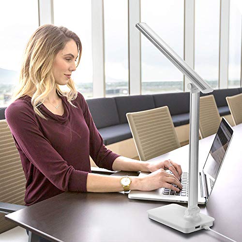 SaponinTree Lámpara Escritorio LED, Lámparas de Mesa USB Recargable con 5 Modos de Colores y 3 Niveles de Brillos, Plegable de Escritorio Control Táctil, Protege a Ojos, para Estudio, Oficina (Blanco)