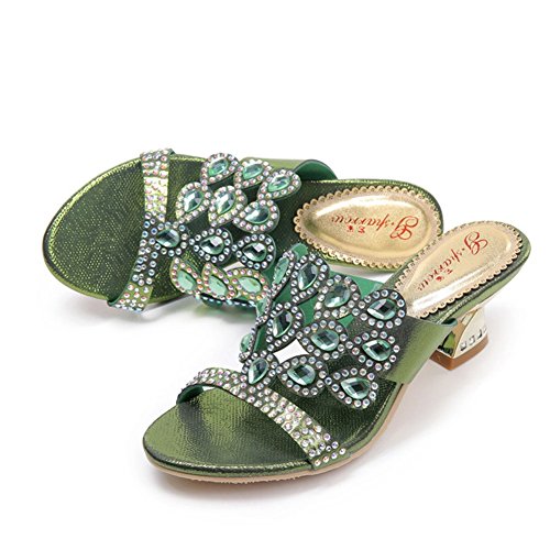 SASA Sandalias de Verano Nuevas de Tacón Alto Gruesas con Diamantes de Imitación Sandalias de Diamantes Zapatos de Mujer Huecos Redondos, US10.5/EU42/UK8.5/CN43