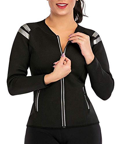 Sauna Camisas Manga Larga Camisas De Neopreno para Mujer Chaqueta Deportiva Body Shaper Sudor Quemar Grasa Vientre Camisas Adelgazantes Camiseta sin Mangas Fitness Yoga Cremallera