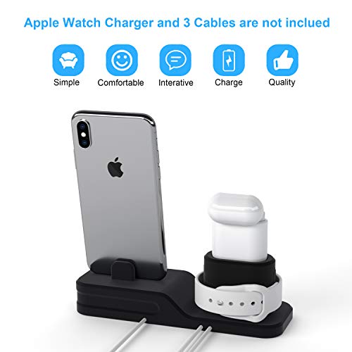 seacosmo Soporte de Carga 3 en 1 para Apple,Estación de Carga Silicona,Base de Cargador para Airpod, iPhone iPhone 6/7/8 Plus /11/11 Pro/XS/XS MAX, iWatch 5/4/3/2/1,Negro