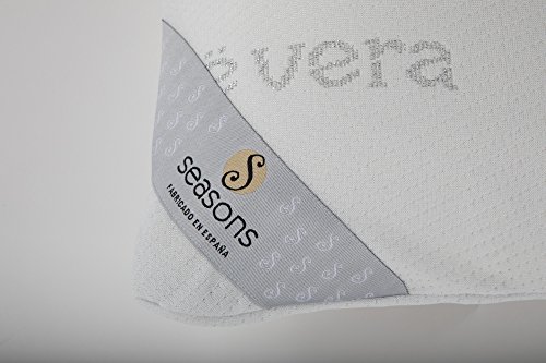 Seasons- Almohada viscoelastica de 135 cms, Antiácaros y Antibacterias , tejido Aloe vera hilo de plata. Doble funda