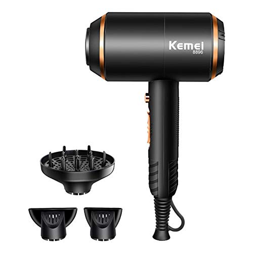 Secador de Pelo iónico, Secador de cabello profesional 4000W, potente, 3 temperaturas, secado rápido y bajo ruido - Negro