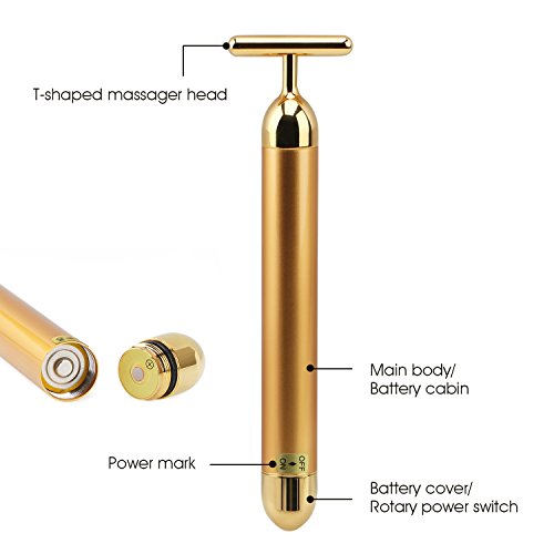 Segbeauty® 24K Oro Masajeador Facial Beauty Bar, Massager del Ojo 6000 veces/minuto Vibración Cuidado de la piel - Quitar la arruga Negro Ojos Papada, Tensar la piel Adelgaza la Cara