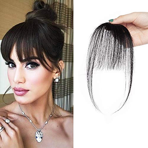 SEGO Flequillo Postizo Pelo Natural Clip [Ligero] #1 Negro Intenso Extensiones de Cabello 100% Remy Clip in Fringe Bangs (3g)