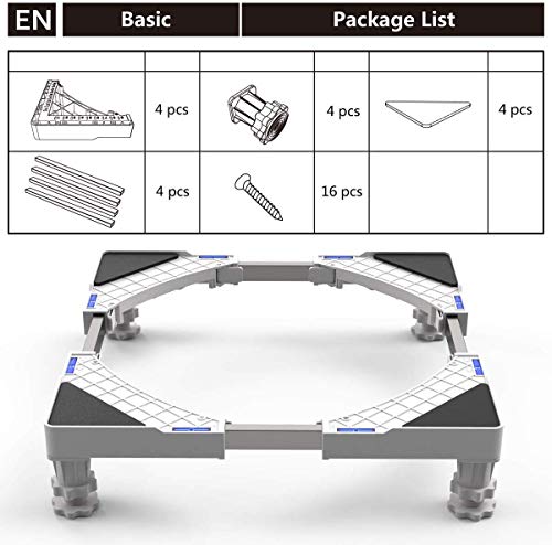 Seisso Soporte para Lavadora/Secadora/Refrigerador Base con 4 Pies de Goma Ajustable de 44.8~69cm