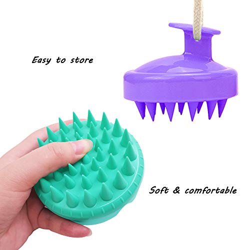 SENHAI 2 piezas Silicona Cepillo de champú para el cuidado del cuero cabelludo para todo tipo de cabello, Depurador de cabeza Masajeador de cuero cabelludo Peine de baño para mascotas -Verde Morado