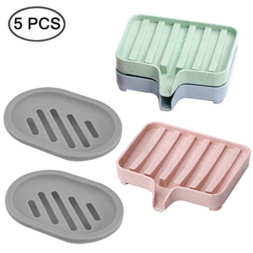 SENHAI - 5 bandejas de jabón para ducha, jabonera, jabonera, jabonera, jabonera con drenaje para mostrador de baño, ducha, cocina, mantener el jabón seco y limpio