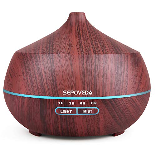 SEPOVEDA 400ml Humidificador Ultrasónico,Difusor Aceites Esenciales de Aire con LED de 7 Colores Sin BPA,Difusor Aromaterapia para Bebé/Yoga/Oficina-Castaño