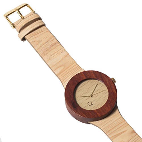 seQoya - Colorado | Reloj de Madera con Esfera de Madera y Correa de Piel ecológica simulando Madera Estampada | Reloj Hombre y Mujer | Diseño único y Original