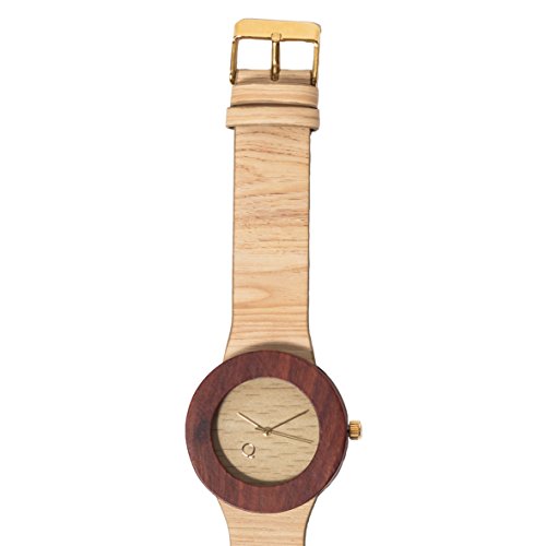 seQoya - Colorado | Reloj de Madera con Esfera de Madera y Correa de Piel ecológica simulando Madera Estampada | Reloj Hombre y Mujer | Diseño único y Original