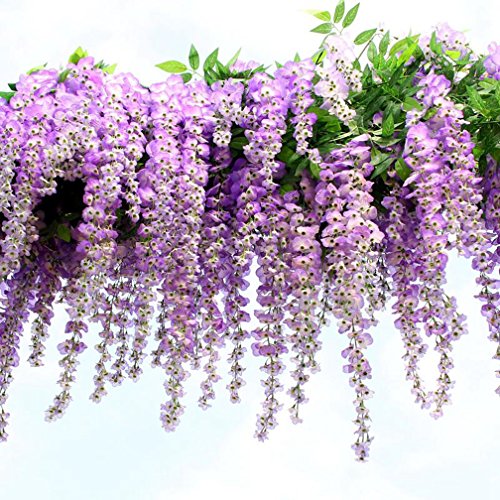 Set de 12 plantas (102 cm) Artificiales Glicinias Seda Colgante Para Decoración Enredadera Flores colgantes Jardín Para Comedor Salón Fiesta Boda(Morado)