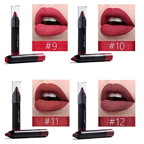 Set de pintalabios, 12pcs/set Set de maquillaje de labios duradero mate profesional de larga duración, sin pigmento desvanecido, brillo de labios súper brillante, kits de regalo cosmético