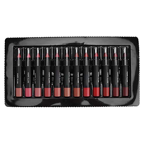 Set de pintalabios, 12pcs/set Set de maquillaje de labios duradero mate profesional de larga duración, sin pigmento desvanecido, brillo de labios súper brillante, kits de regalo cosmético