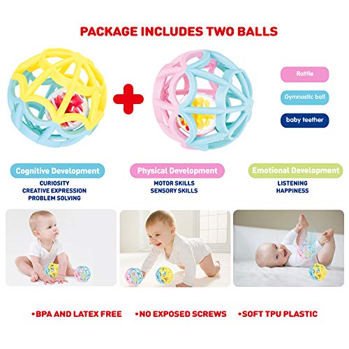 Set Dos Pelotas Sensoriales Para Bebés + 0 Meses a 2 años Mordedores Coloridos Con Sonidos Unisex