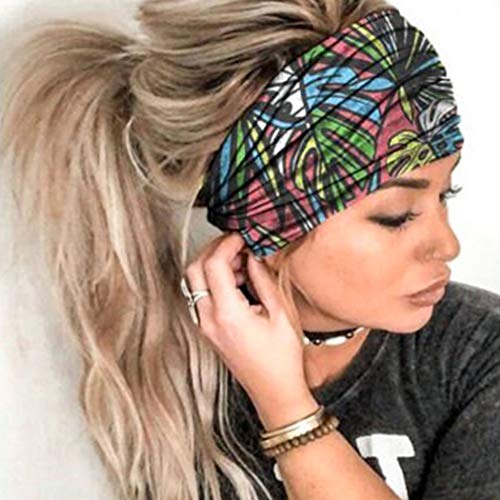 Sethain Boho Amplio Venda Yoga Bandeau Elástico Banda para el cabello Pañuelo de impresión Sombreros elásticos Para mujeres y niñas （paquete de 4）