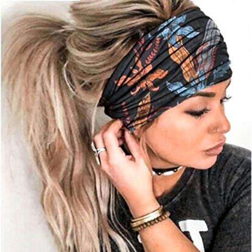 Sethain Boho Amplio Venda Yoga Bandeau Elástico Banda para el cabello Pañuelo de impresión Sombreros elásticos Para mujeres y niñas （paquete de 4）