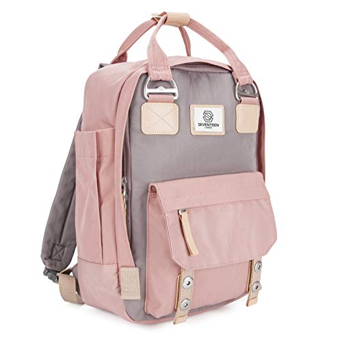 SEVENTEEN LONDON - Mochila 'Camden' Unisex en Rosa y Gris de Estilo Moderno y Multifuncional computadora portátil de hasta 13"