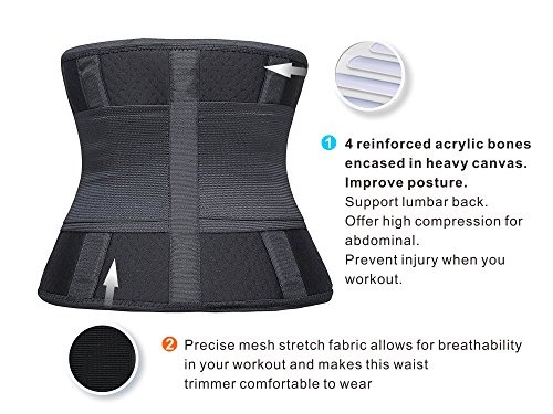 SHAPERX Mujer Cintura Entrenador Respirable Ajustable Cintura Belt Bodyshaper Cinturón para Hourglass Moldeador, UK-DT8002-Black-M