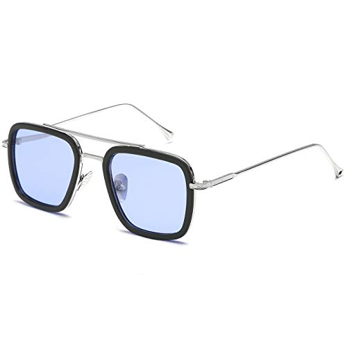 SHEEN KELLY Retro Gafas de sol Tonny Stark Marco de metal para hombres mujeres Gafas de sol Iron Man cuadradas