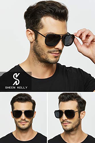 SHEEN KELLY Retro La Plaza de Gran Piloto Gafas de sol Polarizados Hombres de Metal Marrón/negro/plata.