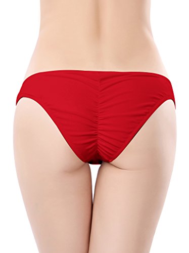 SHEKINI Mujer Bikini Braguita Brasileña Ropa Interior Parte Inferior Bragas Hipster(L,Rojo C)