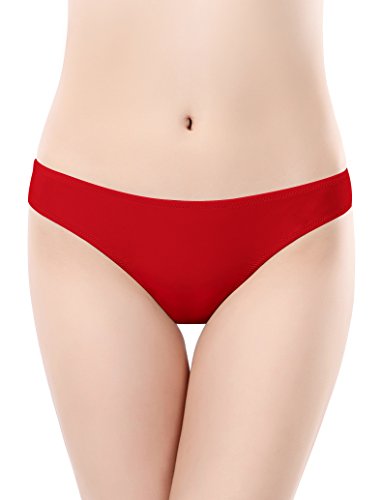 SHEKINI Mujer Bikini Braguita Brasileña Ropa Interior Parte Inferior Bragas Hipster(L,Rojo C)