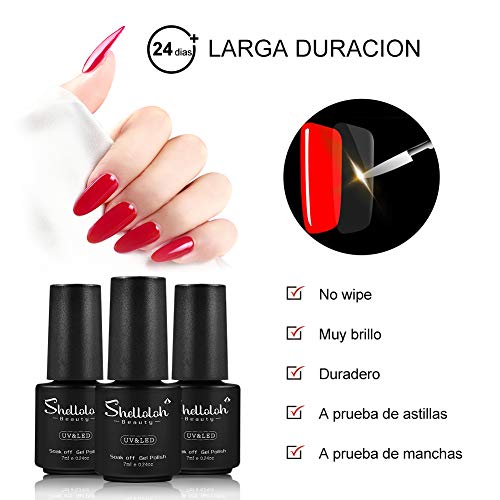 Shelloloh Esmalte Semipermanente 10pcs Kit de Gel Nail Polish Soak off 7ml LED/UV Gel Esmalte de Uñas Curado Luz Máquina 36W Nail Dryer Top Base Gel de Uña Arte