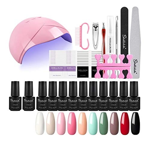 Shelloloh Esmalte Semipermanente 10pcs Kit de Gel Nail Polish Soak off 7ml LED/UV Gel Esmalte de Uñas Curado Luz Máquina 36W Nail Dryer Top Base Gel de Uña Arte