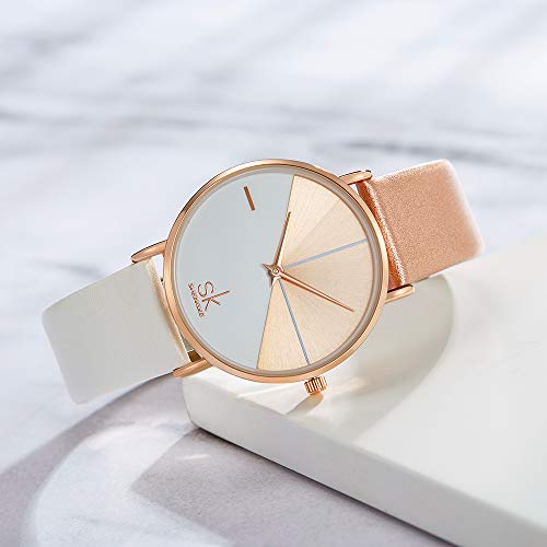 SHENGKE Relojes de Mujer Banda de Cuero Relojes de Cuarzo Vestido para Mujer Reloj de Pulsera