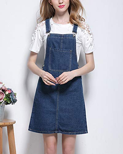 Shengwan Vestido Peto Vaquero Mujer Corta Denim Vestido Strappato Dungaree Monos Peto de Falda Azul Oscuro 2XL