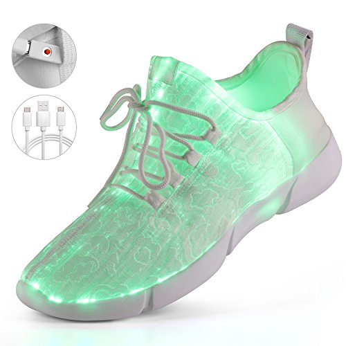 Shinmax Zapatillas Fibra Optica, Zapato LED 7 Colores 4 Modos Recargables USB Zapatos Deportivos Súper Ligeros para Hombre y Mujer