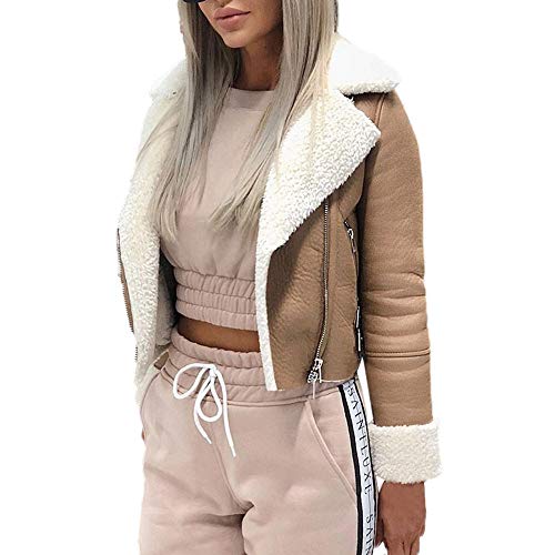 SHOBDW LiquidacióN Ventas Mujeres SeñOras Retro SóLido Remache Cremallera Chaqueta De Bombardero Fresco Ocasional De Manga Larga OtoñO Abrigo De Invierno Outwear (M, X-Caqui)