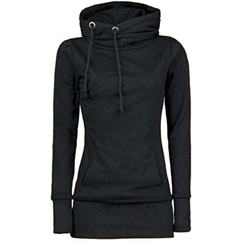 SHOBDW Mujer Liquidación Venta Sudadera con Capucha para de Color sólido Casual Fit Recta Invierno Manga Larga Tops Abrigos Chaqueta Sexy Vestidos Delgados (S, S-Negro)