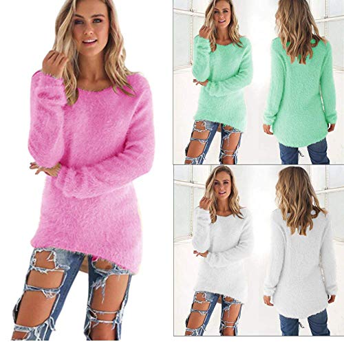 SHOBDW Mujer Suéter para Mujer Cuello Redondo Cárdigan Ocasional Sólido Suelto Otoño Invierno Tops de Manga Larga Cálido Prendas de Punto Jersey Jerséis Blusa Abrigo Vestido(Rosa Caliente,S)